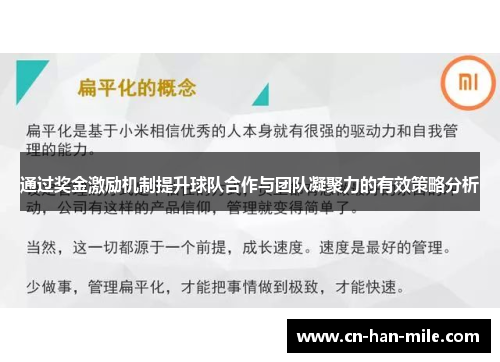 通过奖金激励机制提升球队合作与团队凝聚力的有效策略分析