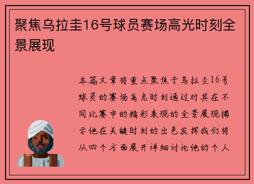 聚焦乌拉圭16号球员赛场高光时刻全景展现