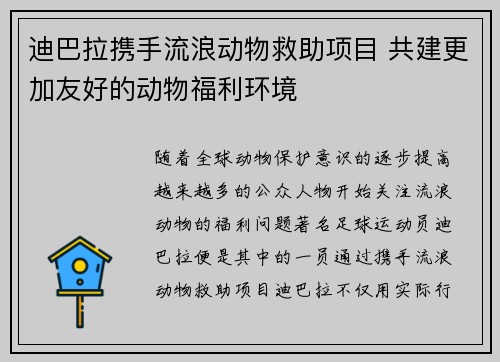 迪巴拉携手流浪动物救助项目 共建更加友好的动物福利环境